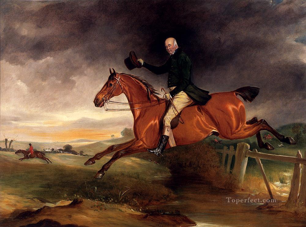 M. George Marriott sur son chasseur de baie prenant un cheval de clôture John Ferneley Snr Peintures à l'huile